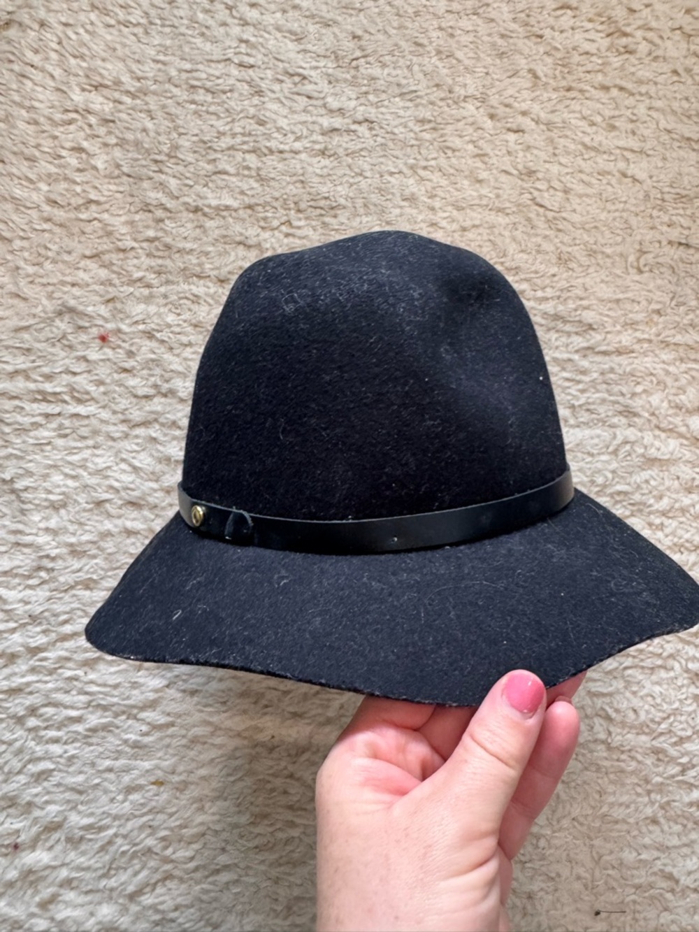 rag & bone Black Wide-Brim Felt Hat with Leather Band